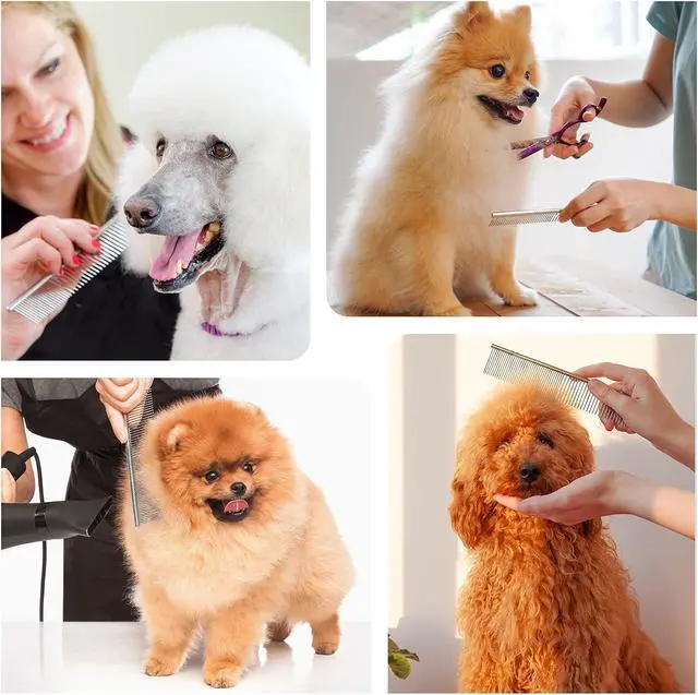 Alt view image 6 of 7 - PETTOM Pet Steel Grooming Tool Poodle Finishing Butter Comb 7 1/2-inch L Silver Dog Combs with Rounded Ends Stainless Steel Teeth, Cat Comb for Removing Tangles and Knots