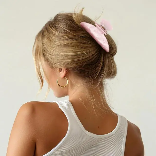 Alt view image 6 of 7 - Canitor Hair Claw Clips for Women Acrylic Marbled Hair Clips for Thick Thin Hair Emi Cute Hair Accessories Teen Girl Gifts Stocking Stuffers (black,pink,white)
