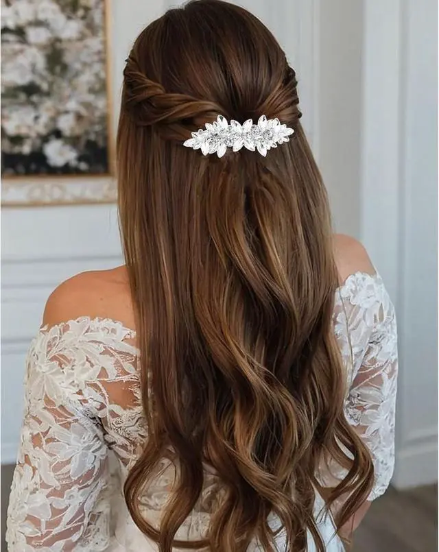 Alt view image 2 of 6 - 4 Pcs Rhinestone Hair Clips for Women Hair Barrettes Silver Bridal hair accessories for Wedding Party Everyday