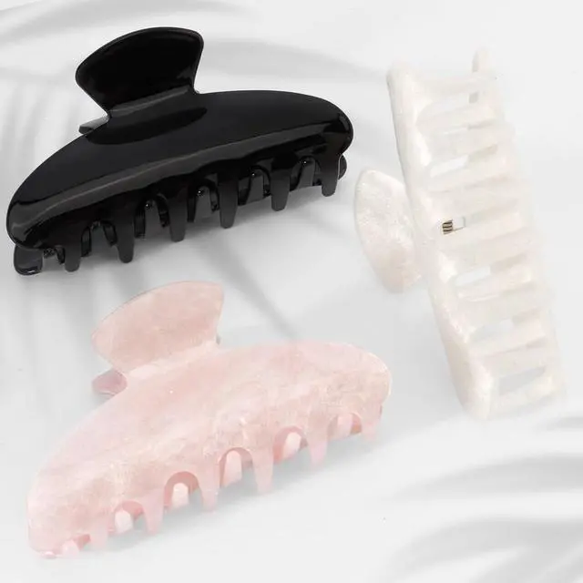Alt view image 7 of 7 - Canitor Hair Claw Clips for Women Acrylic Marbled Hair Clips for Thick Thin Hair Emi Cute Hair Accessories Teen Girl Gifts Stocking Stuffers (black,pink,white)