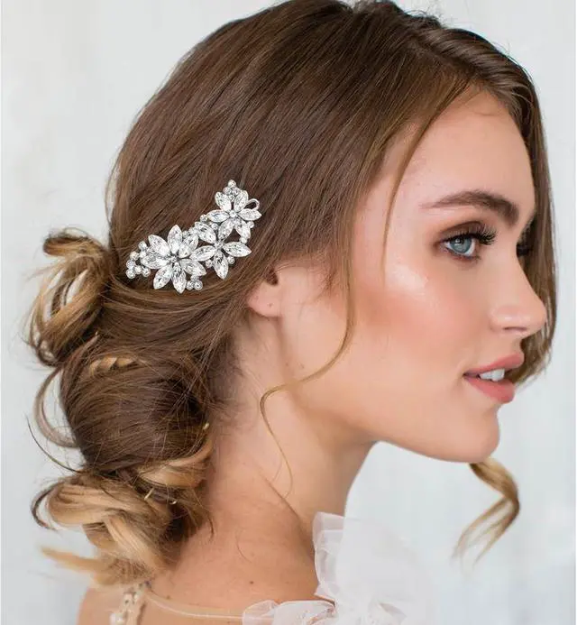 Alt view image 3 of 6 - 4 Pcs Rhinestone Hair Clips for Women Hair Barrettes Silver Bridal hair accessories for Wedding Party Everyday