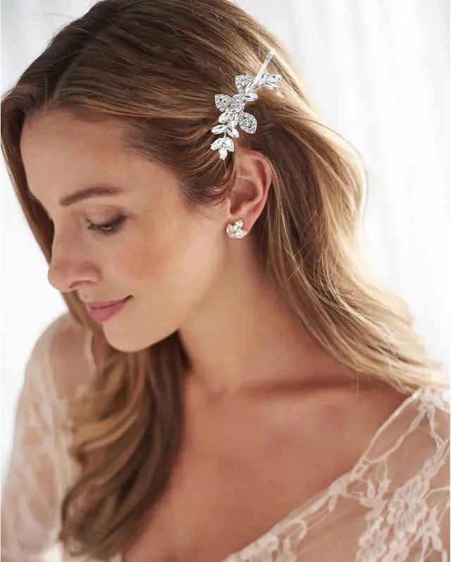Alt view image 4 of 6 - 4 Pcs Rhinestone Hair Clips for Women Hair Barrettes Silver Bridal hair accessories for Wedding Party Everyday
