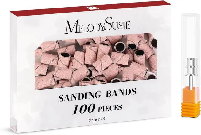 Main image of MelodySusie 100 Pcs Nail Drill Bits Sanding Bands for Nail Drill 180 Fine Grit Nail File Sanding Bands for Acrylic Nails Gel Manicures and Pedicure