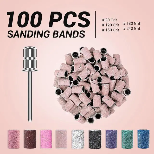 Alt view image 2 of 7 - MelodySusie 100 Pcs Nail Drill Bits Sanding Bands for Nail Drill 180 Fine Grit Nail File Sanding Bands for Acrylic Nails Gel Manicures and Pedicure