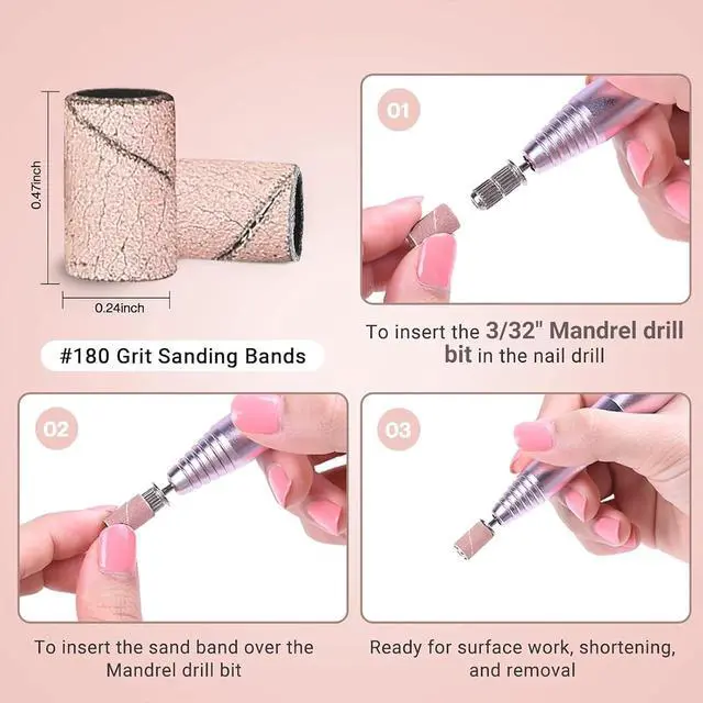 Alt view image 3 of 7 - MelodySusie 100 Pcs Nail Drill Bits Sanding Bands for Nail Drill 180 Fine Grit Nail File Sanding Bands for Acrylic Nails Gel Manicures and Pedicure