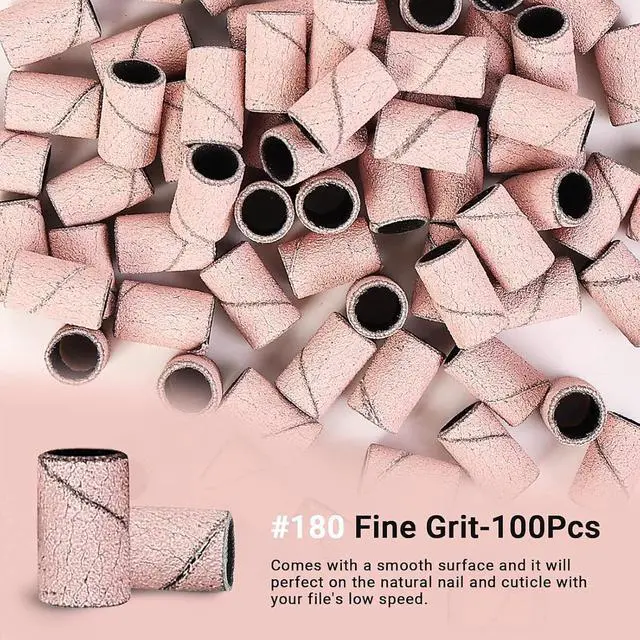 Alt view image 4 of 7 - MelodySusie 100 Pcs Nail Drill Bits Sanding Bands for Nail Drill 180 Fine Grit Nail File Sanding Bands for Acrylic Nails Gel Manicures and Pedicure