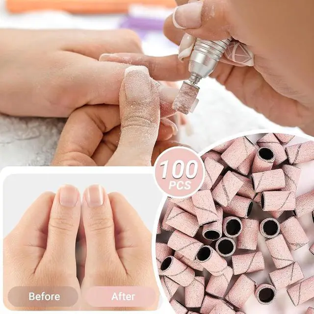 Alt view image 6 of 7 - MelodySusie 100 Pcs Nail Drill Bits Sanding Bands for Nail Drill 180 Fine Grit Nail File Sanding Bands for Acrylic Nails Gel Manicures and Pedicure