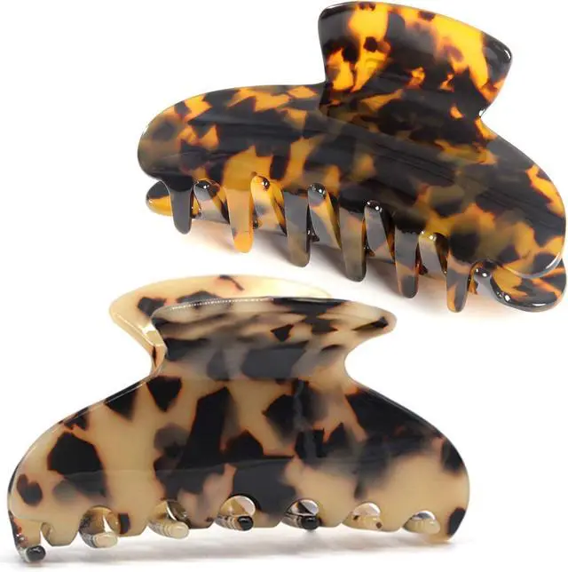 Main image of 2 Pack Big Hair Claw Clips Tortoise Shell Nonslip Large Claw Clip For Women Celluloid Leopard Print Jaw Clips For Thick Hair