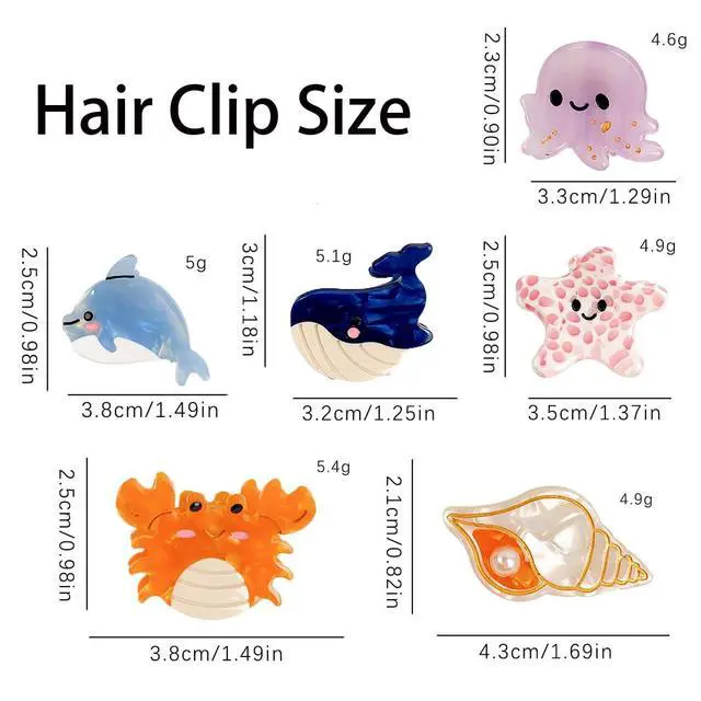 Alt view image 3 of 7 - 6PCS Cute Small Hair Claw Clips for Women Sea Animals Fish | Fun Hair Clips, Mini Ocean Style, Hair Accessories, Suit for Thick Thin Hair, Sturdy Grip, White Elephant Gifts
