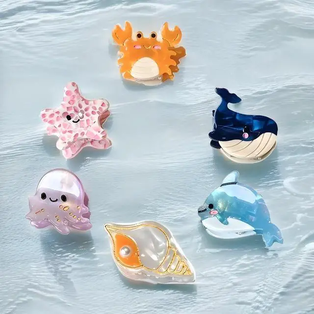 Alt view image 4 of 7 - 6PCS Cute Small Hair Claw Clips for Women Sea Animals Fish | Fun Hair Clips, Mini Ocean Style, Hair Accessories, Suit for Thick Thin Hair, Sturdy Grip, White Elephant Gifts
