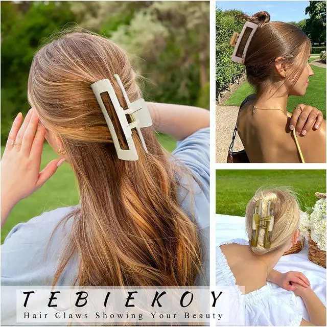 Alt view image 6 of 7 - Extra Large Hair Claw Clips for Women, 5 Inch Hair Clips for Thick Hair | Neutral Huge Claw Clips Non-slip Hair Claws Tight Strong Hold Hair Claw for Women Girls 4 Packs