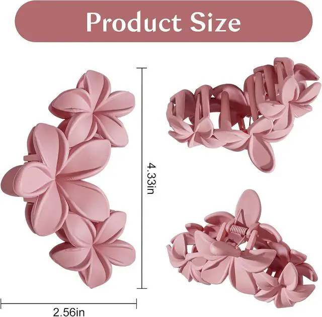 Alt view image 2 of 6 - 4PCS Plumeria Hawaiian Flower Claw Clips - Large Strong Hold Beach Hair Accessories for Thick Hair (Colorful)