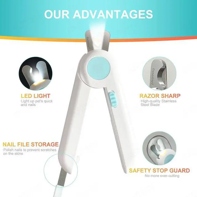 Alt view image 3 of 7 - Dog/Cat Nail Clippers with Light - Safe Trimming for Cats & Dogs, Illuminates Quick to Prevent Overcutting, Includes Nail File for Thick Nails
