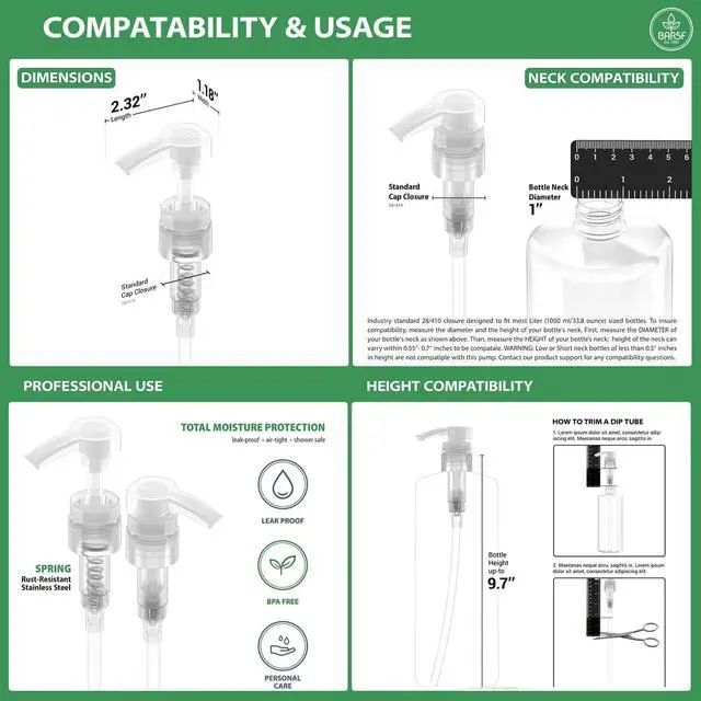 Alt view image 3 of 7 - Bar5F Shampoo & Conditioner Pumps, 1 L / 33.8 oz, 2-Pack Clear (Jet) | Fits 1" Neck, Replacement Pump Top for Soap, Lotion & Body Wash