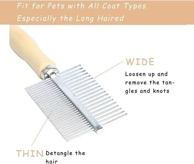 Alt view image 2 of 6 - Dog Cat Pet Comb Double-Sided Grooming Brush Metal Comb for Loosening up Removing Mats Debris Tangles and Knots Wooden Handle Stainless Steel Tooth Perfect for Honghair Pets