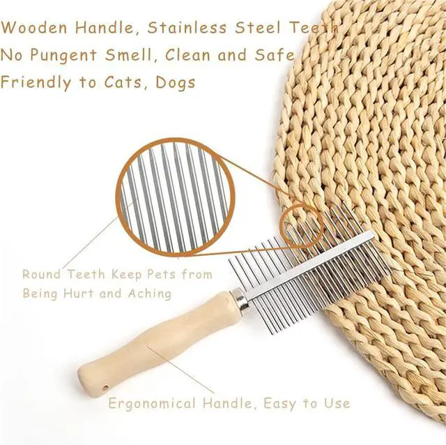 Alt view image 3 of 6 - Dog Cat Pet Comb Double-Sided Grooming Brush Metal Comb for Loosening up Removing Mats Debris Tangles and Knots Wooden Handle Stainless Steel Tooth Perfect for Honghair Pets