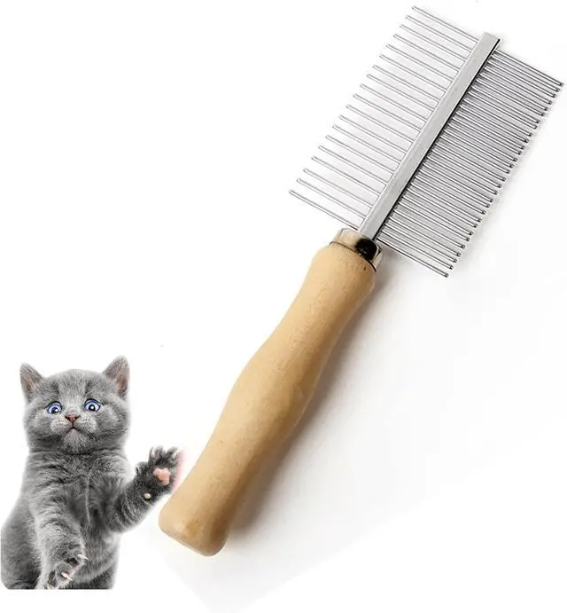 Main image of Dog Cat Pet Comb Double-Sided Grooming Brush Metal Comb for Loosening up Removing Mats Debris Tangles and Knots Wooden Handle Stainless Steel Tooth Perfect for Honghair Pets