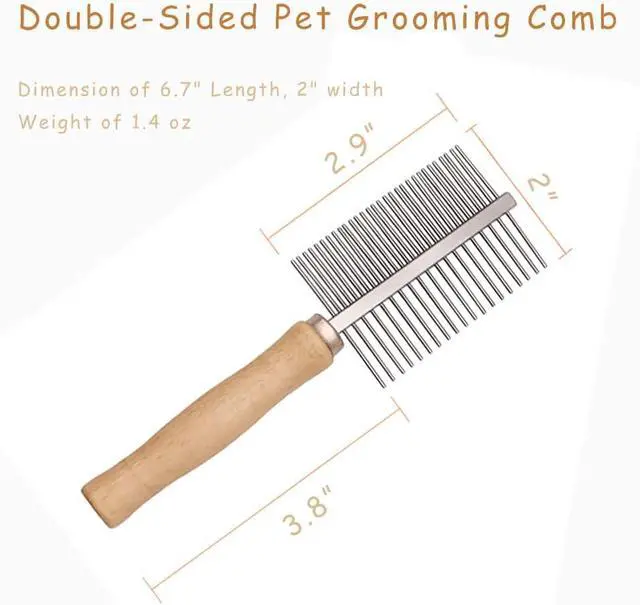 Alt view image 4 of 6 - Dog Cat Pet Comb Double-Sided Grooming Brush Metal Comb for Loosening up Removing Mats Debris Tangles and Knots Wooden Handle Stainless Steel Tooth Perfect for Honghair Pets