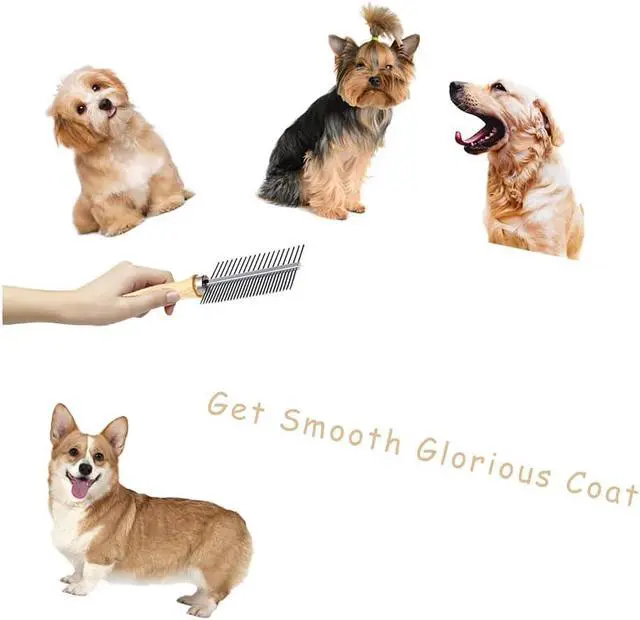 Alt view image 5 of 6 - Dog Cat Pet Comb Double-Sided Grooming Brush Metal Comb for Loosening up Removing Mats Debris Tangles and Knots Wooden Handle Stainless Steel Tooth Perfect for Honghair Pets