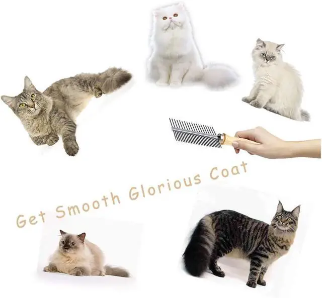 Alt view image 6 of 6 - Dog Cat Pet Comb Double-Sided Grooming Brush Metal Comb for Loosening up Removing Mats Debris Tangles and Knots Wooden Handle Stainless Steel Tooth Perfect for Honghair Pets