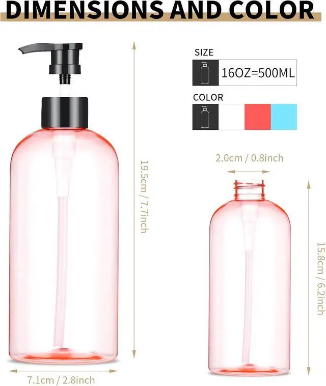 Alt view image 3 of 7 - Bynccea Pump Bottle 16 oz/500 ml Empty Shampoo Pump Bottles Dispenser Portable Pump Plastic Bottles for Shampoo and Conditioner Liquid