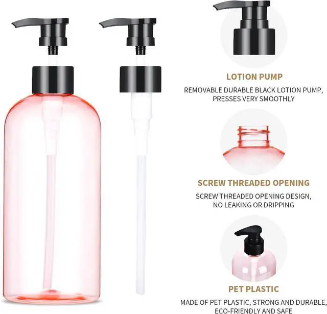 Alt view image 4 of 7 - Bynccea Pump Bottle 16 oz/500 ml Empty Shampoo Pump Bottles Dispenser Portable Pump Plastic Bottles for Shampoo and Conditioner Liquid