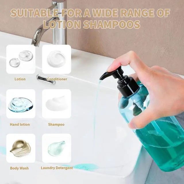 Alt view image 5 of 7 - Bynccea Pump Bottle 16 oz/500 ml Empty Shampoo Pump Bottles Dispenser Portable Pump Plastic Bottles for Shampoo and Conditioner Liquid