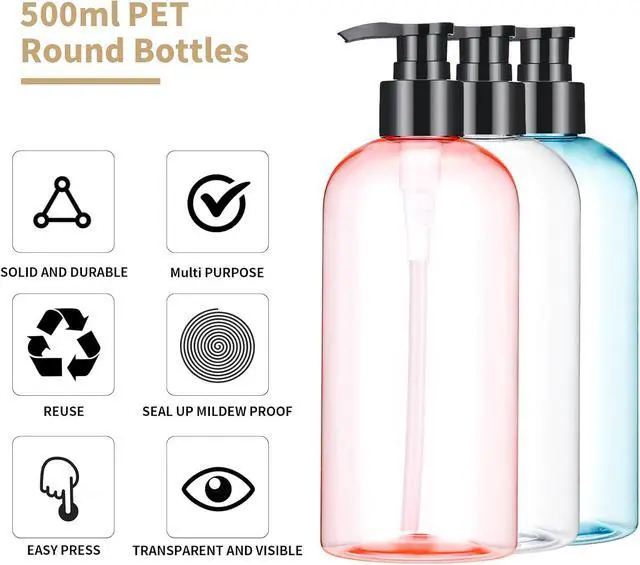 Alt view image 6 of 7 - Bynccea Pump Bottle 16 oz/500 ml Empty Shampoo Pump Bottles Dispenser Portable Pump Plastic Bottles for Shampoo and Conditioner Liquid
