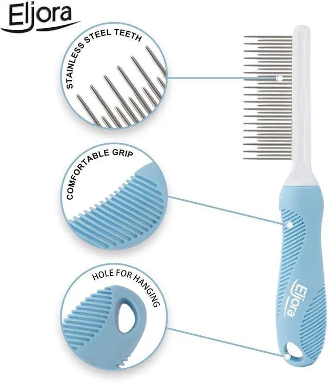 Alt view image 2 of 7 - Pet Grooming & Dematting Comb Stainless Steel Teeth, Non-Slip Grip, Removes Mats & Tangles, Gentle Deshedding Tool for Long & Short Hair Dogs & Cats