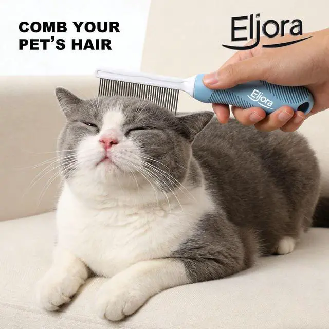 Alt view image 3 of 7 - Pet Grooming & Dematting Comb Stainless Steel Teeth, Non-Slip Grip, Removes Mats & Tangles, Gentle Deshedding Tool for Long & Short Hair Dogs & Cats