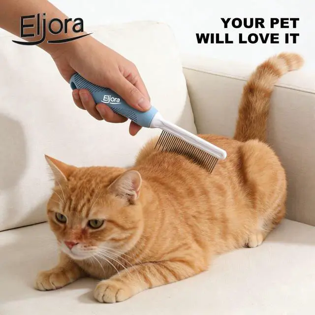 Alt view image 4 of 7 - Pet Grooming & Dematting Comb Stainless Steel Teeth, Non-Slip Grip, Removes Mats & Tangles, Gentle Deshedding Tool for Long & Short Hair Dogs & Cats