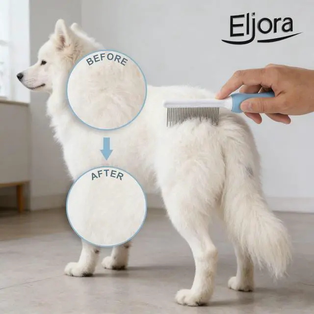 Alt view image 5 of 7 - Pet Grooming & Dematting Comb Stainless Steel Teeth, Non-Slip Grip, Removes Mats & Tangles, Gentle Deshedding Tool for Long & Short Hair Dogs & Cats