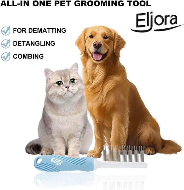 Alt view image 7 of 7 - Pet Grooming & Dematting Comb Stainless Steel Teeth, Non-Slip Grip, Removes Mats & Tangles, Gentle Deshedding Tool for Long & Short Hair Dogs & Cats