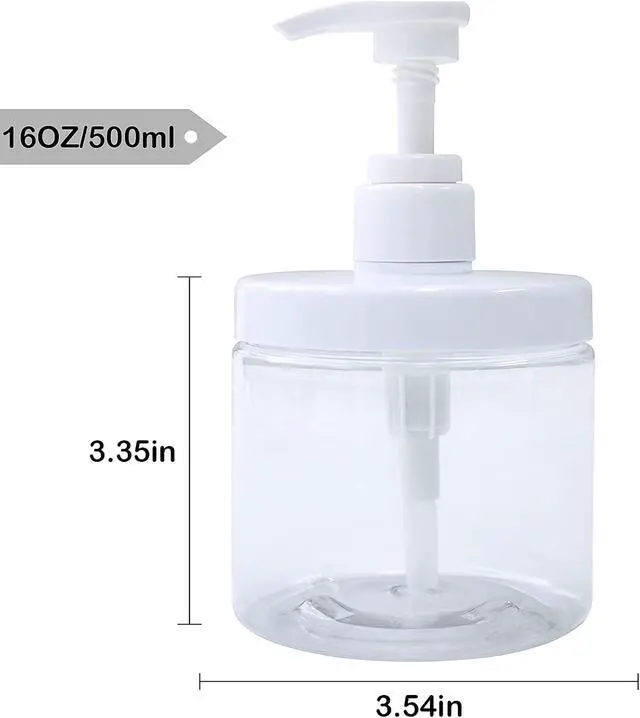 Alt view image 2 of 7 - Cosywell Pump Bottle Dispenser Plastic 500ml Refillable Bottles | Wide Mouth Jar Style with Pump, Empty Bathroom Shower Containers, for Lotion, Shampoo, Conditioner, 2Clear