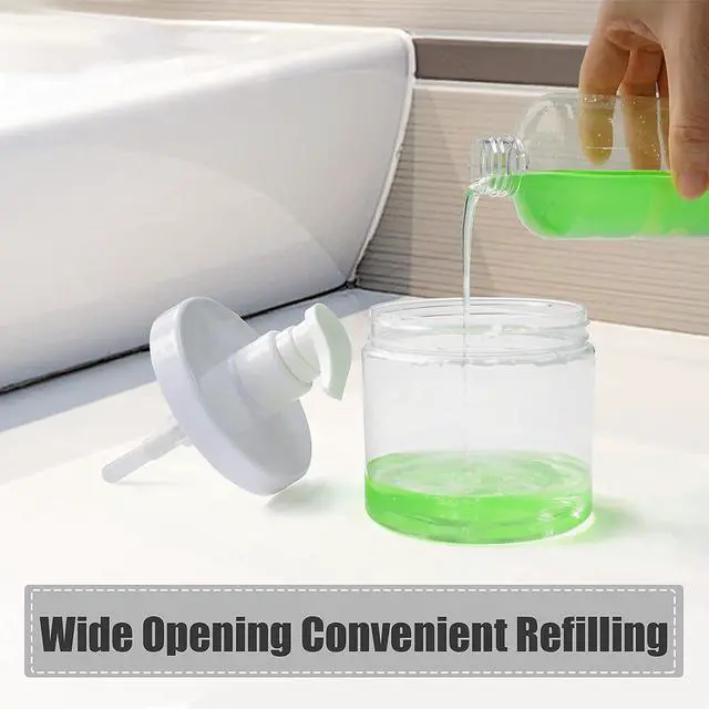 Alt view image 4 of 7 - Cosywell Pump Bottle Dispenser Plastic 500ml Refillable Bottles | Wide Mouth Jar Style with Pump, Empty Bathroom Shower Containers, for Lotion, Shampoo, Conditioner, 2Clear