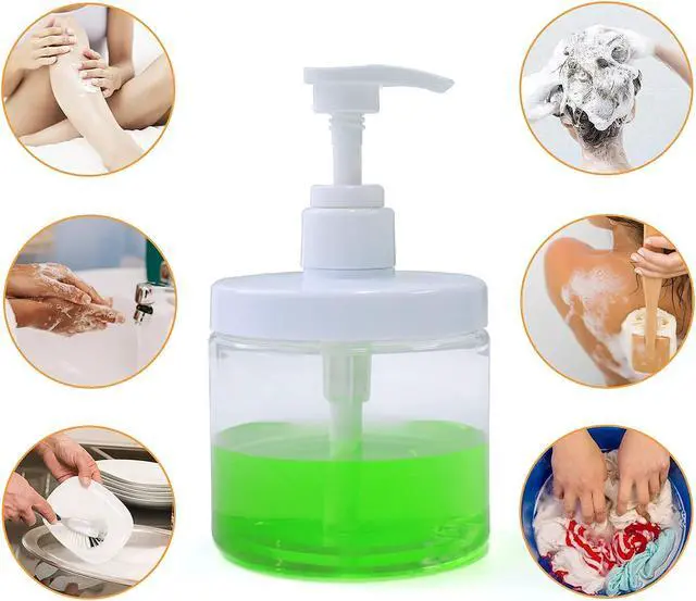 Alt view image 6 of 7 - Cosywell Pump Bottle Dispenser Plastic 500ml Refillable Bottles | Wide Mouth Jar Style with Pump, Empty Bathroom Shower Containers, for Lotion, Shampoo, Conditioner, 2Clear