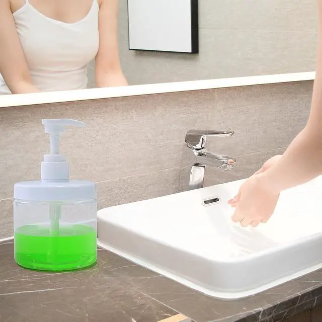 Alt view image 7 of 7 - Cosywell Pump Bottle Dispenser Plastic 500ml Refillable Bottles | Wide Mouth Jar Style with Pump, Empty Bathroom Shower Containers, for Lotion, Shampoo, Conditioner, 2Clear
