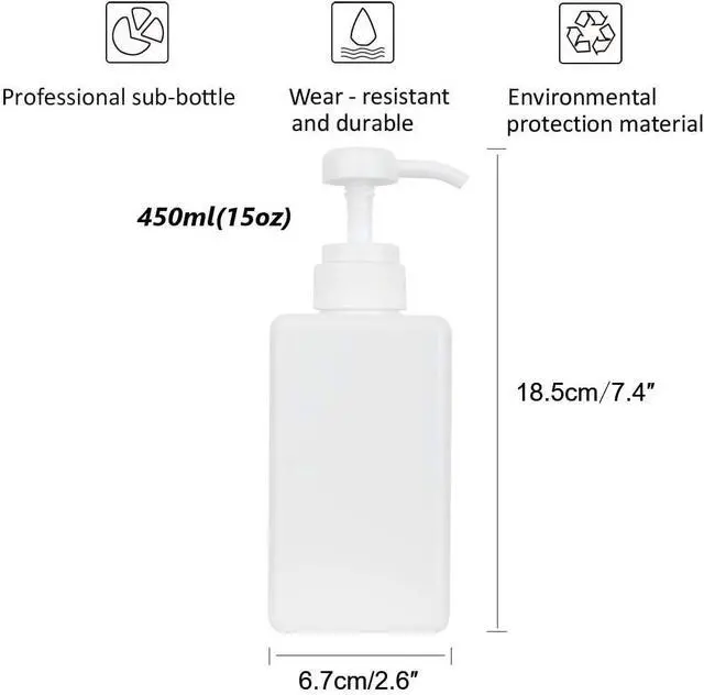 Alt view image 5 of 7 - Plastic Pump Bottle Refillable Lotion Soap Dispenser 15oz White 2 Pack | Sturdy, BPA-Free, Leak Proof, Empty Liquid Container for Dish Hand Soap, Body Wash, Shampoo, Kitchen Bathroom Decor