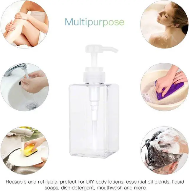 Alt view image 3 of 6 - Plastic Pump Bottle Refillable Lotion Soap Dispenser 15oz Clear 2 Pack | Sturdy, BPA-Free, Leak Proof, Empty Liquid Container for Dish Hand Soap, Body Wash, Shampoo, Kitchen Bathroom Decor