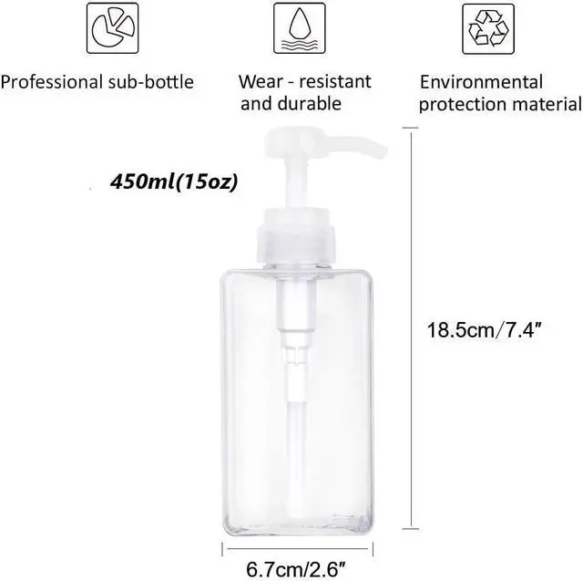 Alt view image 5 of 6 - Plastic Pump Bottle Refillable Lotion Soap Dispenser 15oz Clear 2 Pack | Sturdy, BPA-Free, Leak Proof, Empty Liquid Container for Dish Hand Soap, Body Wash, Shampoo, Kitchen Bathroom Decor