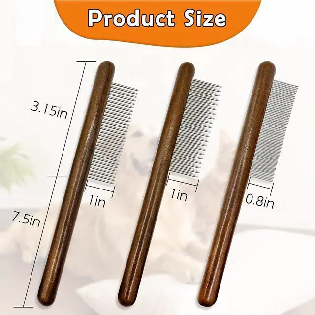 Alt view image 3 of 6 - 3 Pack Solid Wood Cat Combs, Stainless Steel Teeth for Cat Dog Rabbit Massage, Flea Lice Comb Removes Mats, Tangles and Loose Fur, Grooming Comb for Small Medium Pets