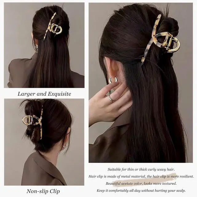 Alt view image 3 of 7 - Big Hair Claw Clips Butterfly Hair Clips for Women 4.7" Large Acetate Metal Hair Claw Clip for Girls Hair Accessories for Long Thick Hair (Light leopard)
