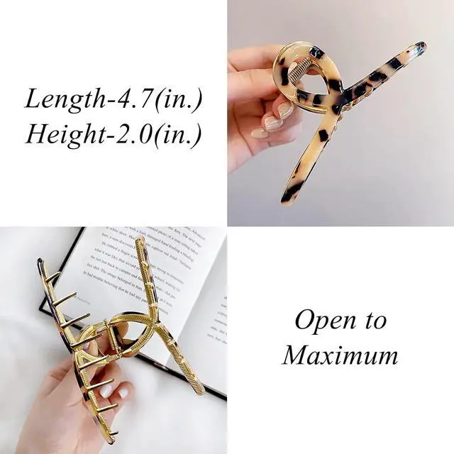 Alt view image 4 of 7 - Big Hair Claw Clips Butterfly Hair Clips for Women 4.7" Large Acetate Metal Hair Claw Clip for Girls Hair Accessories for Long Thick Hair (Light leopard)