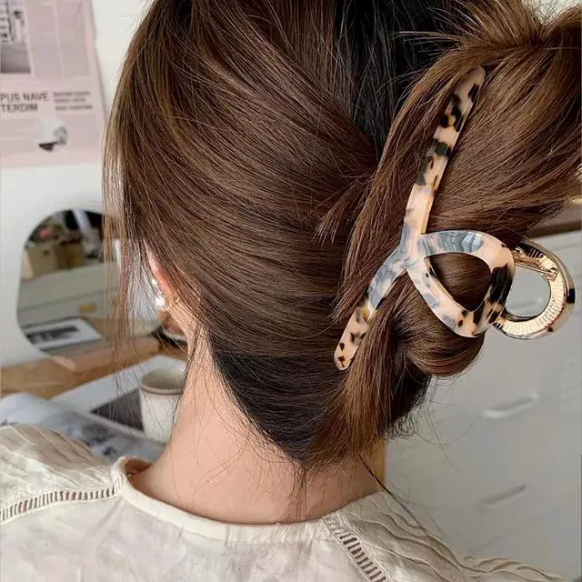 Alt view image 5 of 7 - Big Hair Claw Clips Butterfly Hair Clips for Women 4.7" Large Acetate Metal Hair Claw Clip for Girls Hair Accessories for Long Thick Hair (Light leopard)