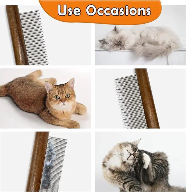 Alt view image 4 of 6 - 3 Pack Solid Wood Cat Combs, Stainless Steel Teeth for Cat Dog Rabbit Massage, Flea Lice Comb Removes Mats, Tangles and Loose Fur, Grooming Comb for Small Medium Pets