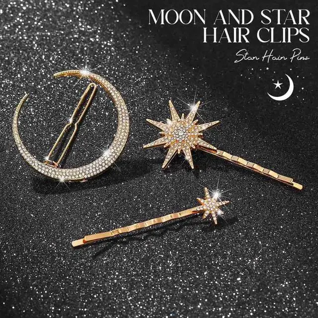 Alt view image 2 of 7 - BARTOSI Moon Star Hair Clips Gold Stars Hair pins Crystal Celestial Hair Accessories for Women and Girls (Pack of 3)