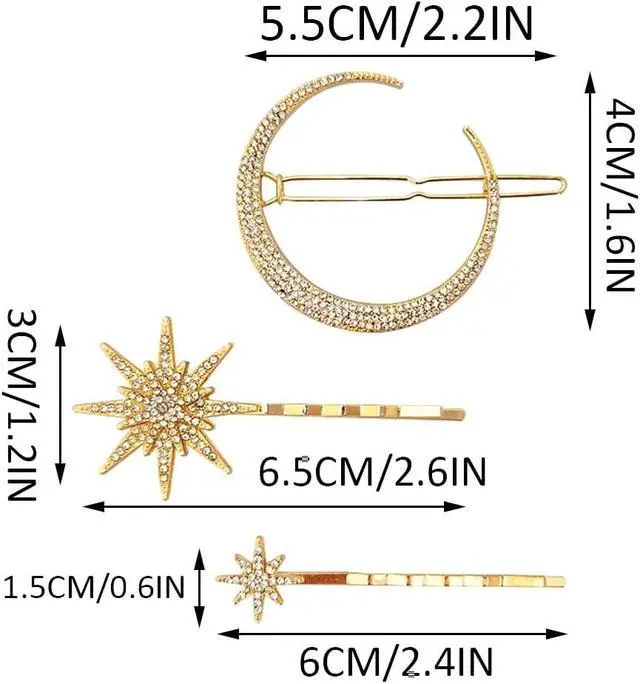 Alt view image 6 of 7 - BARTOSI Moon Star Hair Clips Gold Stars Hair pins Crystal Celestial Hair Accessories for Women and Girls (Pack of 3)