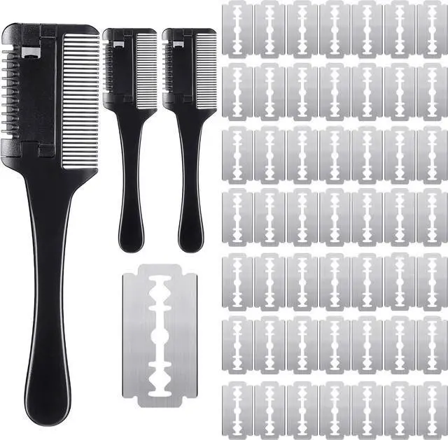 Main image of 3 Pcs Pet Grooming Razor Comb with 50 Replacement Blades - Double Sided Hair Trimmer, Cutter and Scissors Tool for Dogs and Cats(Black)