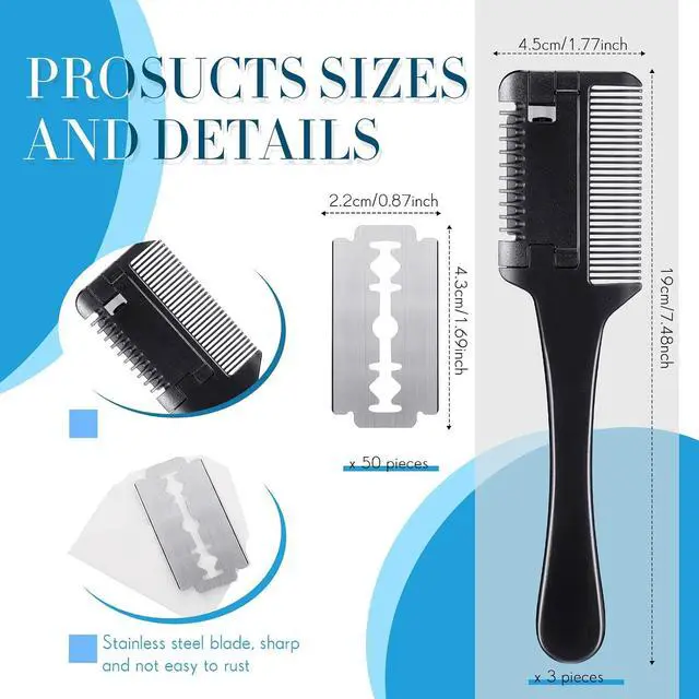 Alt view image 2 of 6 - 3 Pcs Pet Grooming Razor Comb with 50 Replacement Blades - Double Sided Hair Trimmer, Cutter and Scissors Tool for Dogs and Cats(Black)