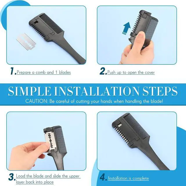 Alt view image 3 of 6 - 3 Pcs Pet Grooming Razor Comb with 50 Replacement Blades - Double Sided Hair Trimmer, Cutter and Scissors Tool for Dogs and Cats(Black)